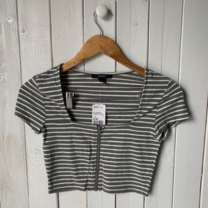 👙Grey/White Stripe Crop Top - Size S